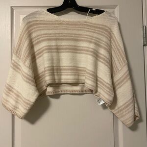 Urban Outfitters Cropped Striped Knit Sweater - Cream/Tan